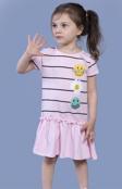 Toontoy Kız Çocuk Çizgi Desenli Büzgülü Elbise