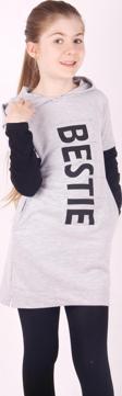 Toontoy Kız Çocuk Bestie Baskılı Kapşonlu Elbise
