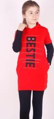 Toontoy Kız Çocuk Bestie Baskılı Kapşonlu Elbise