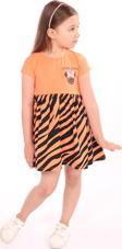 Toontoy Kız Çocuk Little Yazılı Etek Kısmı Zebra Desen Baskılı Elbise