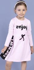 Toontoy Kız Çocuk Taş İşlemeli Enjoy Baskılı Elbise