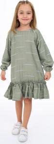 Toontoy Kız Çocuk Reglan Kol Fırfır Büzgülü Elbise