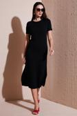 Lela Regular Fit Bisiklet Yaka Yırtmaç Detaylı Midi Bayan Elbise 5866165 SİYAH