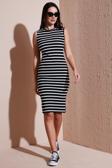 Lela Pamuklu Slim Fit Bisiklet Yaka Çizgili Bayan Elbise 5866168 SİYAH-BEYAZ
