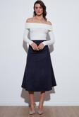 Lela Streç Regular Fit Yüksek Bel Midi Boy Süet Çan Bayan Etek 5866180 İNDİGO