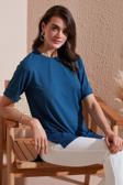 Lela Oversize Bisiklet Yaka Yırtmaç Detaylı Bayan Bluz 5869000 İNDİGO