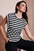 Lela Çizgili Oversize Fit Bisiklet Yaka Bayan T Shirt 5866103 SİYAH