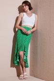 Lela Çiçek Desenli Regular Fit Volanlı Yüksek Bel Midi Boy Yırtmaçlı Bayan Etek 5869012 YEŞİL