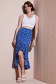 Lela Çiçek Desenli Regular Fit Volanlı Yüksek Bel Midi Boy Yırtmaçlı Bayan Etek 5869012 SAKS