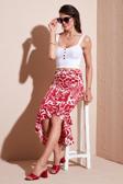 Lela Regular Fit Desenli Yüksek Bel Volanlı Midi Boy Yırtmaçlı Bayan Etek 5869013 BORDO