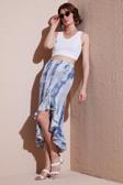 Lela Regular Fit Desenli Yüksek Bel Volanlı Midi Boy Yırtmaçlı Bayan Etek 5869013 İNDİGO