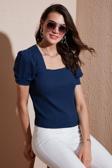 Lela Kol Detaylı Kare Yaka Bayan Bluz 5869002 İNDİGO