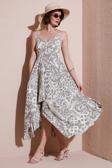 Lela Desenli Asimetrik Kesim Regular Fit Midi Boy Askılı Bayan Elbise 5866126 Olive
