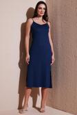 Lela Regular Fit İp Askılı Yırtmaç Detaylı Midi Bayan Elbise 5866128 LACİVERT