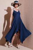 Lela Asimetrik Kesim Regular Fit Midi Boy Askılı V Yaka Bayan Elbise 5866131 İNDİGO