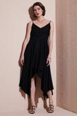 Lela Asimetrik Kesim Regular Fit Midi Boy Askılı V Yaka Bayan Elbise 5866131 SİYAH