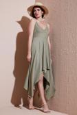 Lela Asimetrik Kesim Regular Fit Midi Boy Askılı V Yaka Bayan Elbise 5866131 Olive