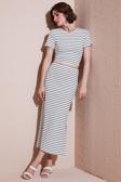 Lela Çizgili Slim Fit Bisiklet Yaka Yırtmaçlı Midi Boy Etekli Crop Bayan Takım 5866132 BEYAZ-SİYAH
