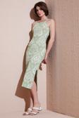Lela İp Askılı Fitted-Vücuda Oturan Yırtmaçlı Midi Bayan Elbise 5865573 YAĞ YEŞİLİ