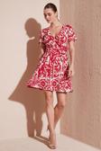 Lela Desenli Kruvaze Yaka Regular Fit Bayan Elbise 5865723 BORDO