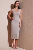 Lela Slim Fit Kalın Askılı Midi Bayan Elbise 5866154 TAŞ