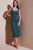 Lela Slim Fit Kalın Askılı Midi Bayan Elbise 5866154 NEFTİ