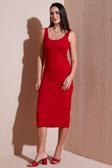 Lela Slim Fit Kalın Askılı Midi Bayan Elbise 5866154 KIRMIZI
