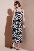 Lela Desenli Midi Boy Oversize Fit Bağlamalı İp Askılı Bisiklet Yaka Bayan Elbise 5869009 SİYAH