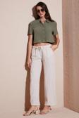 Lela Relaxed Fit Normal Bel Geniş Paça Çİft Cepli Keten Bayan Pantolon 668YP4991 TAŞ