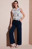 Lela Relaxed Fit Normal Bel Geniş Paça Çİft Cepli Keten Bayan Pantolon 668YP4991 LACİVERT