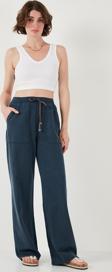 Lela Relaxed Fit Yüksek Bel Bol Paça Bayan Pantolon 668YP5040 LACİVERT