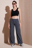 Lela Pamuklu Standart Fit Yüksek Bel Geniş Paça Bayan Pantolon 668YP5193 ANTRASİT