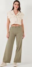 Lela Pamuklu Standart Fit Yüksek Bel Geniş Paça Bayan Pantolon 668YP5193 HAKİ