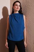 Lela Slim Fit Dik Yaka Omuz Büzgülü Bayan Bluz 6527836 İNDİGO