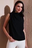 Lela Slim Fit Dik Yaka Omuz Büzgülü Bayan Bluz 6527836 SİYAH