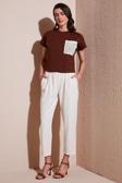 Lela Slim Fit Normal Bel Boru Paça Bayan Pantolon 668YP5372 TAŞ