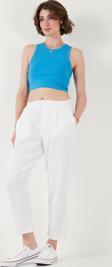 Lela Slim Fit Normal Bel Boru Paça Bayan Pantolon 668YP5372 BEYAZ