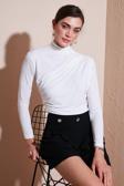 Lela Streç Büzgü Detaylı Slim Fit Dik Yaka Bayan Bluz 669925 EKRU