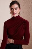 Lela Streç Büzgü Detaylı Slim Fit Dik Yaka Bayan Bluz 669925 BORDO