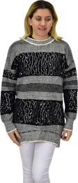Kadın Pullu Çizgili Oversize Kazak 7592 BGL-ST04076
