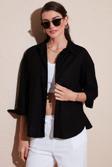 Lela Pamuklu Regular Fit Uzun Kollu Düz Bayan Gömlek CF25S168305 SİYAH