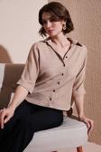 Lela Oversize Fit Önü Kısa Arkası Uzun Truvakar Kol Bayan Gömlek 5866116 BEJ