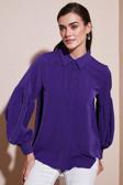 Lela Regular Fit Dikiş Detaylı Düz Yaka Balon Kol Bayan Gömlek 611GO00003 MOR