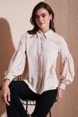 Lela Regular Fit Dikiş Detaylı Düz Yaka Balon Kol Bayan Gömlek 611GO00003 TAŞ