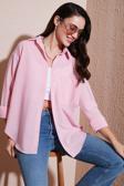 Lela Regular Fit Uzun Kollu Cepli Çizgili Bayan Gömlek 6772895 Şeker Pembe