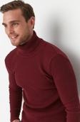 Erkek Slim Fit Dar Kesim Yumuşak Dokulu Tüylenmeyen Bordo Tam Balıkçı Yaka Triko Kazak