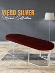 Gazzini Furniture Viego Silver Exclusive Bench Lüks Metal Gümüş Ayak, Chester Model Yatak Ucu Bordo Puf