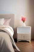 Gazzini Furniture Singular Gold iki Çekmeceli Koyu Bej Komodin Raflı Kumaş Kapaklı Yatak Odası Komodin