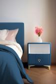 Gazzini Furniture Singular Gold iki Çekmeceli Mavi Komodin  Raflı Kumaş Kapaklı Yatak Odası Komodin