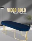 Gazzini Furniture Viego Gold Striped Bench Lüks Metal Gold Ayak, Chester Model Yatak Ucu Mavi Puf